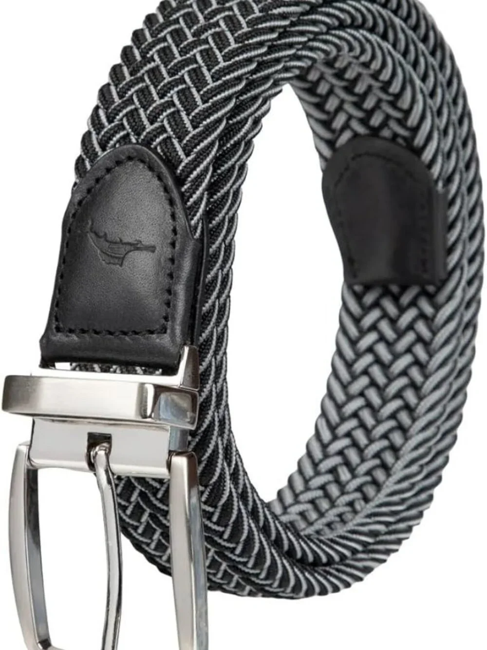 Tommy Men's Stretch Braided Reversible Leather Trim Belt | Black/ Grey | L/XL